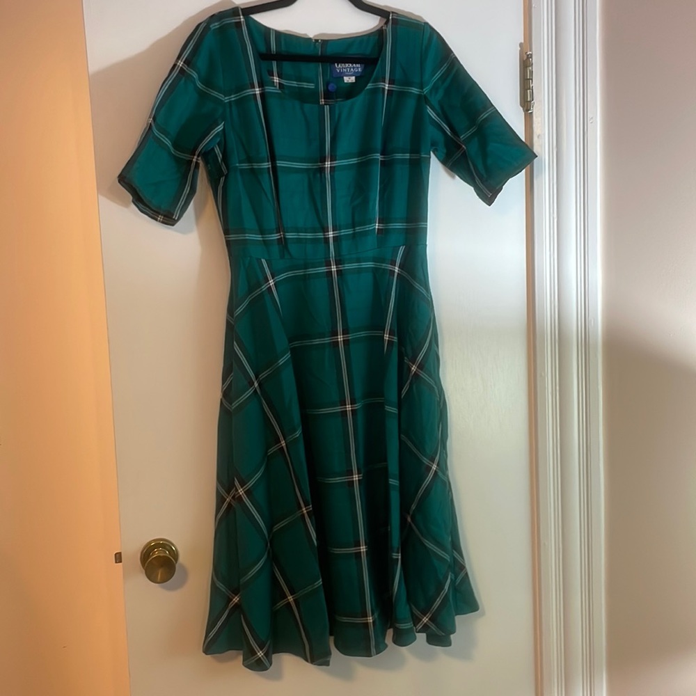 Collectif Green Plaid Dress UK12 US8